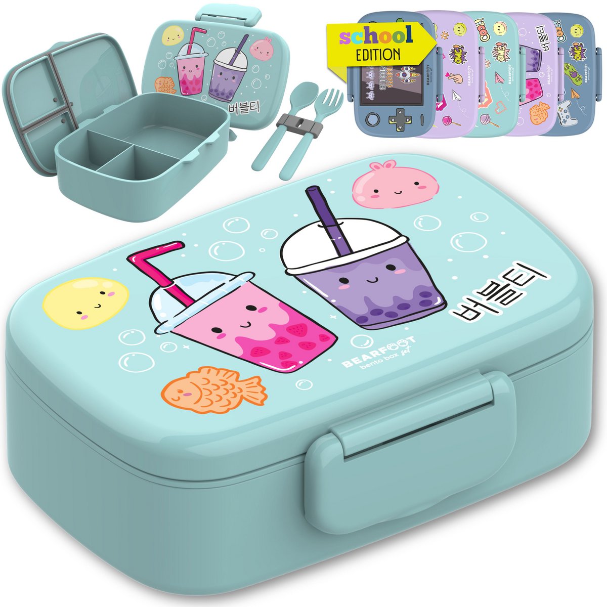 Kinderlunchbox met vakken, lekvrij - BubbleTea, mint Joy&Bloom