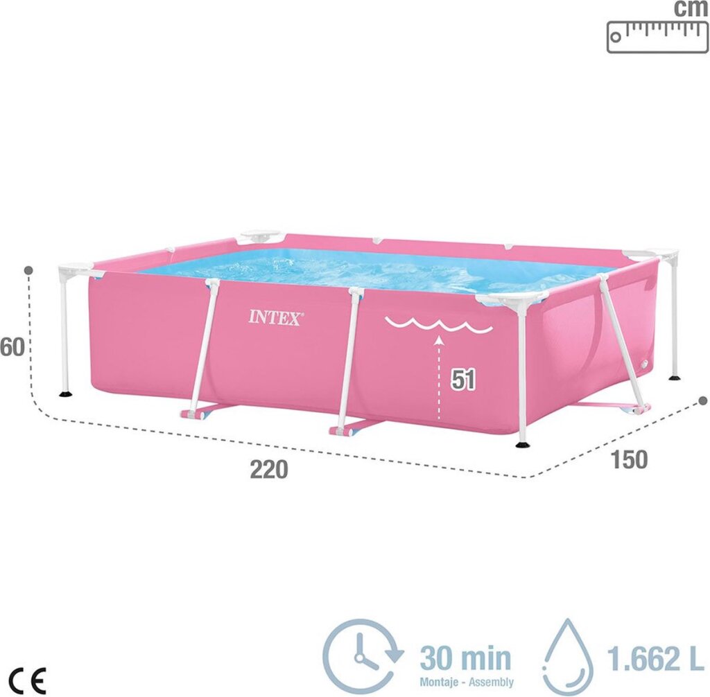 Intex 28266Np Metal Frame Opbouwzwembad Rechthoekig Roze 220X150X60Cm