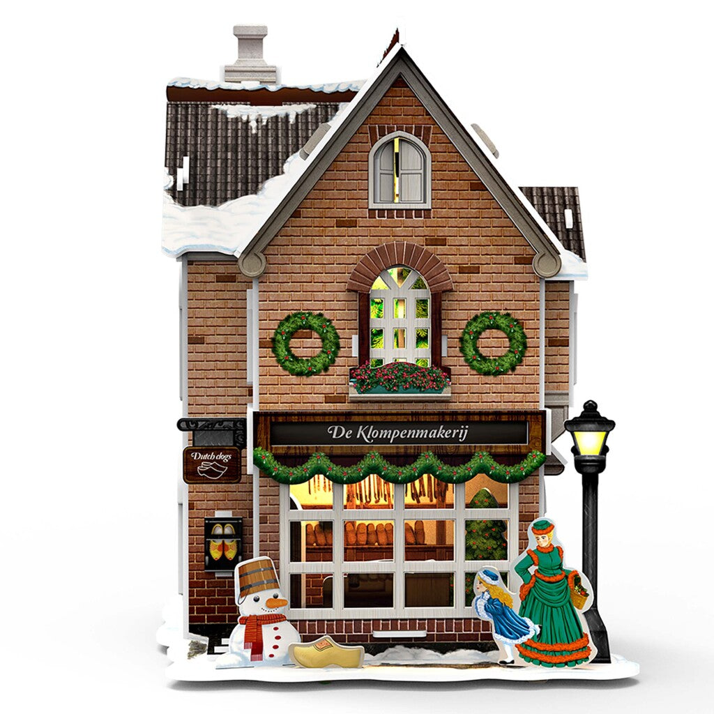 Cubic Fun 3D Puzzel Hollands Huisje Winter Klompenmakerij + Licht 53 Stukjes 3D Puzzels Joy&Bloom