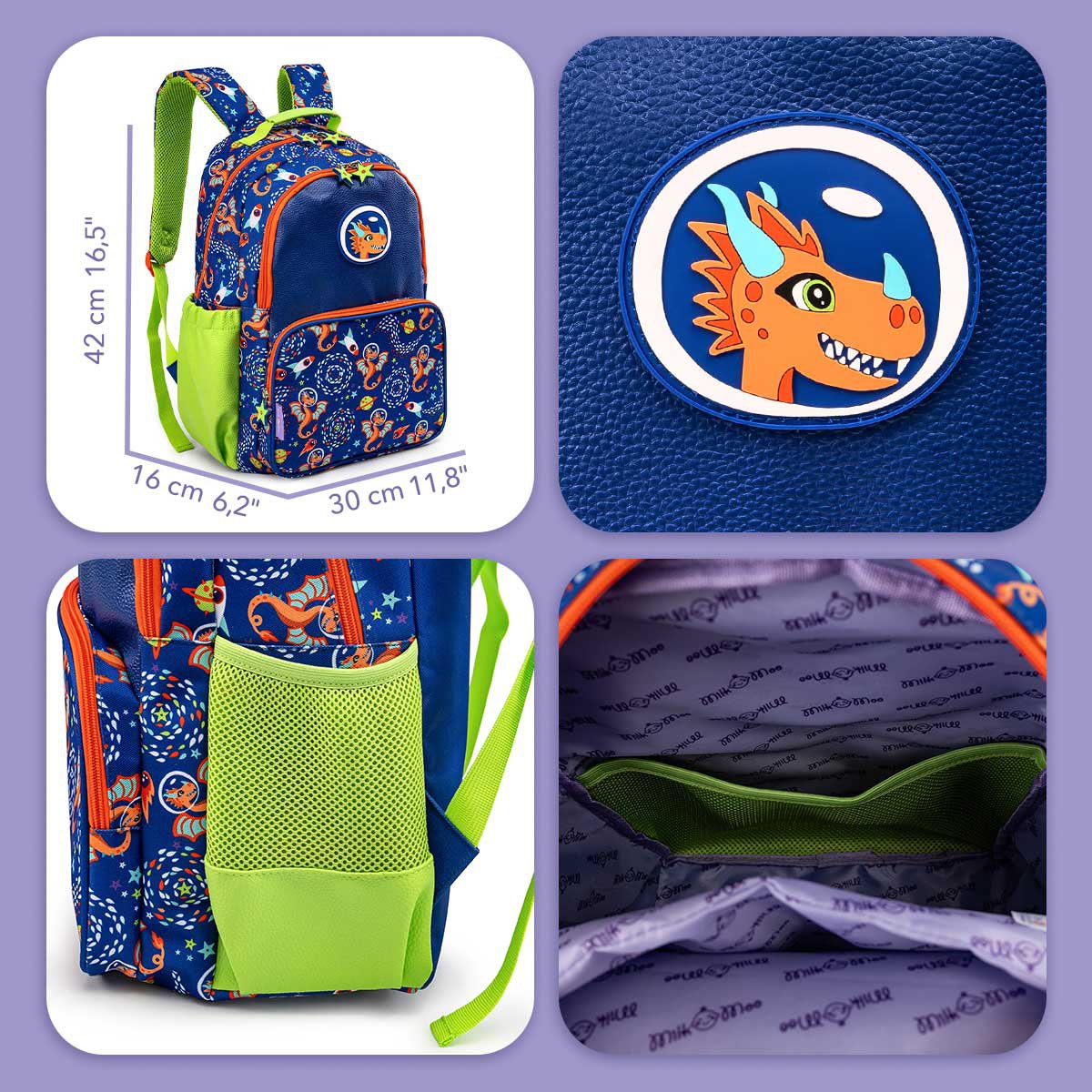 Milk&Moo Ponix kinderrugzak, lichtgewicht en ergonomische schooltas voor basis- en kleuterschool Joy&Bloom