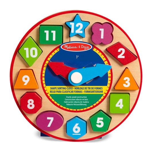 Melissa & Doug Houten Leerklok Met 12 Houten Vormen Default Title Puzzels Joy&Bloom