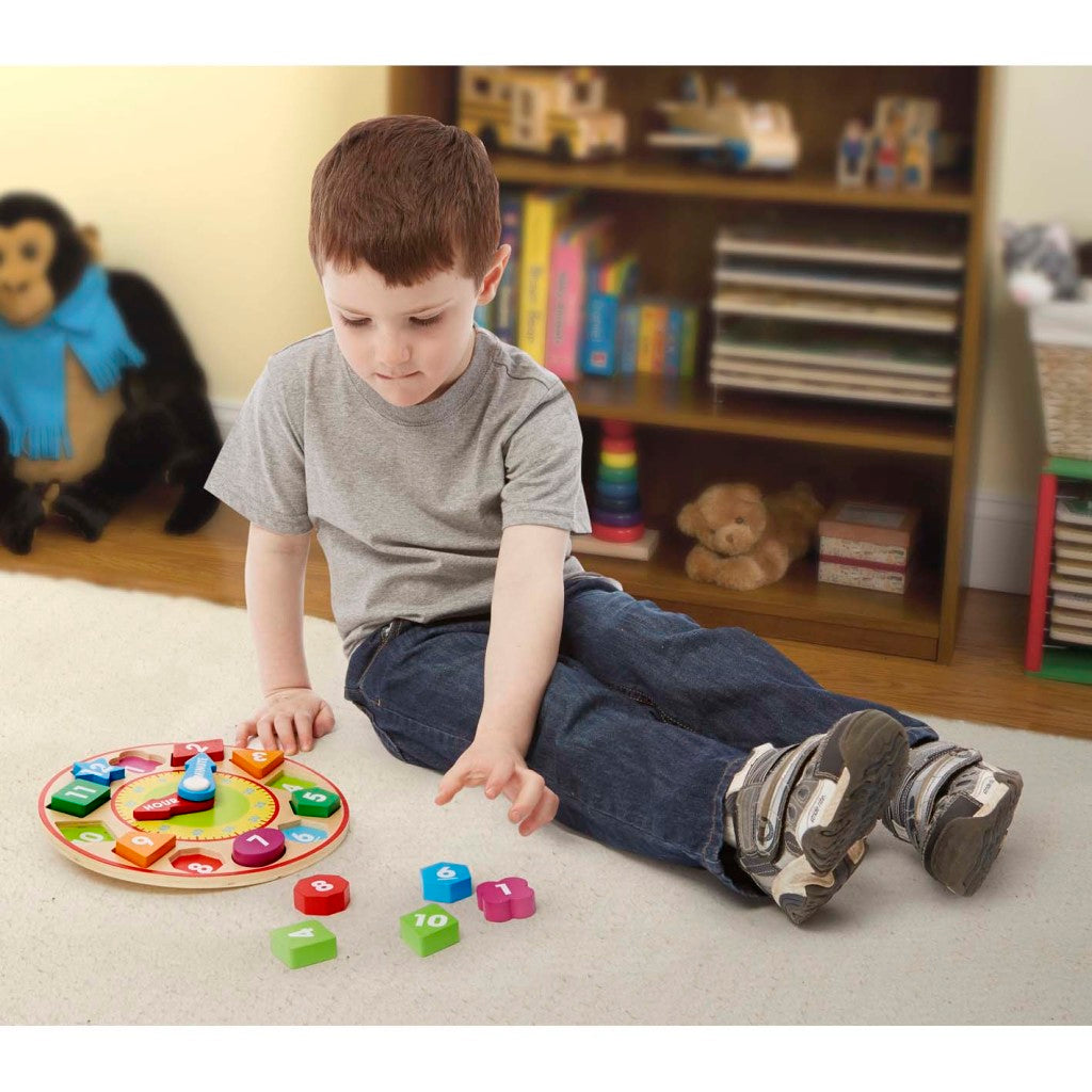 Melissa & Doug Houten Leerklok Met 12 Houten Vormen Puzzels Joy&Bloom