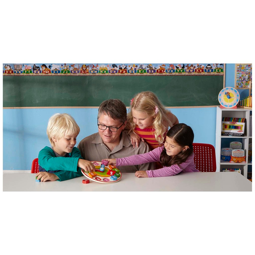 Melissa & Doug Houten Leerklok Met 12 Houten Vormen Puzzels Joy&Bloom