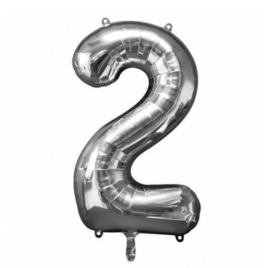 Basic Folie Ballon Nummer 2 50X88 Cm Zilver Default Title Ballonnen Joy&Bloom