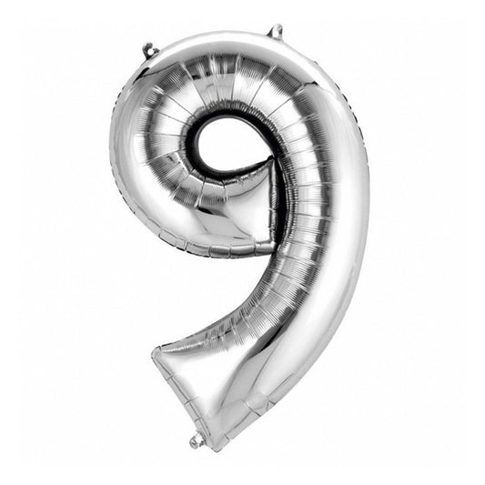 Basic Folie Ballon Nummer 9 63X86 Cm Zilver Default Title Ballonnen Joy&Bloom
