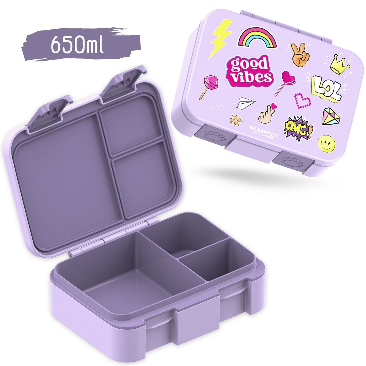 Lunchbox met compartimenten, licht en lek - sticker paars