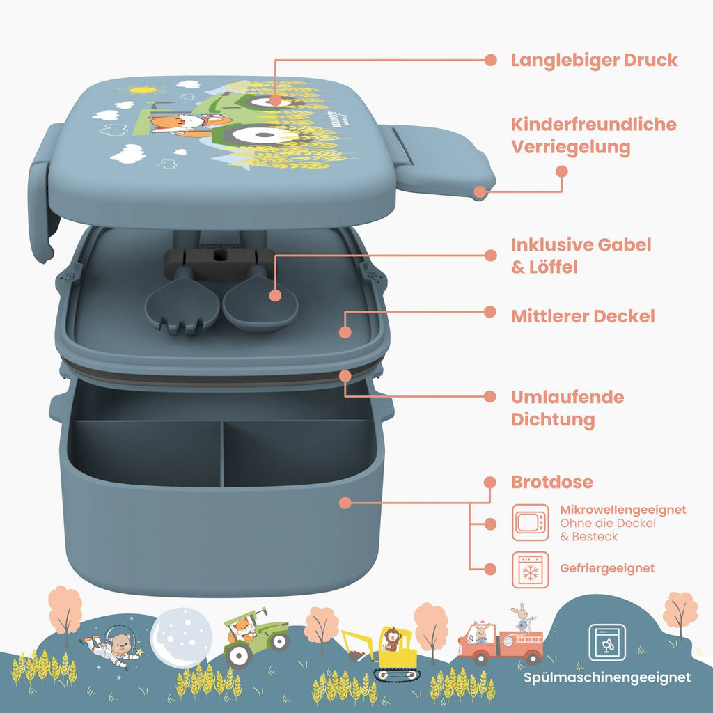 Kinderlunchbox met vakken, licht en lekvrij - tractor Joy&Bloom