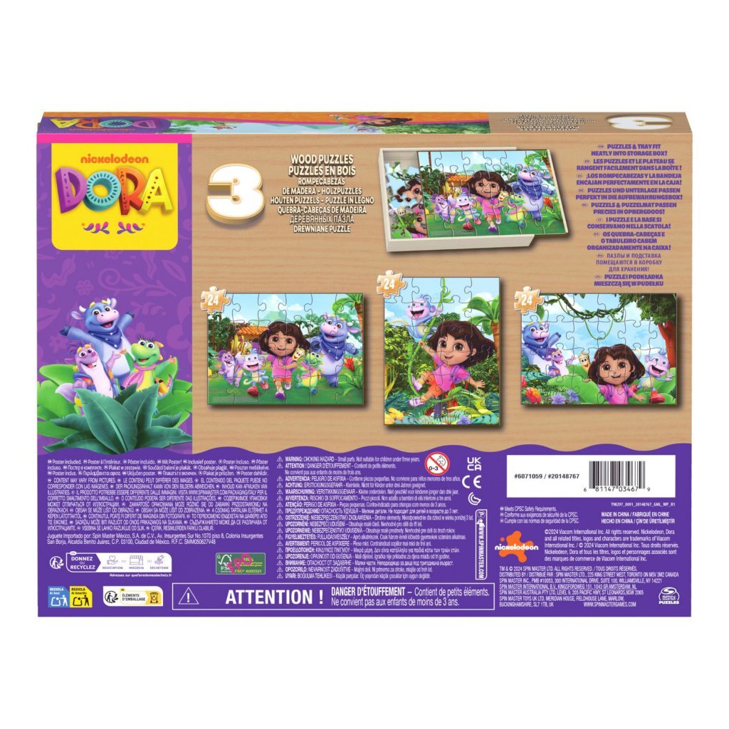 Dora 3In1 Houten Puzzel 3X24 Stukjes Puzzels Joy&Bloom