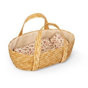 Rieten Poppenreiswieg / Mozes mandje met bedsetje 35cm Joy&Bloom