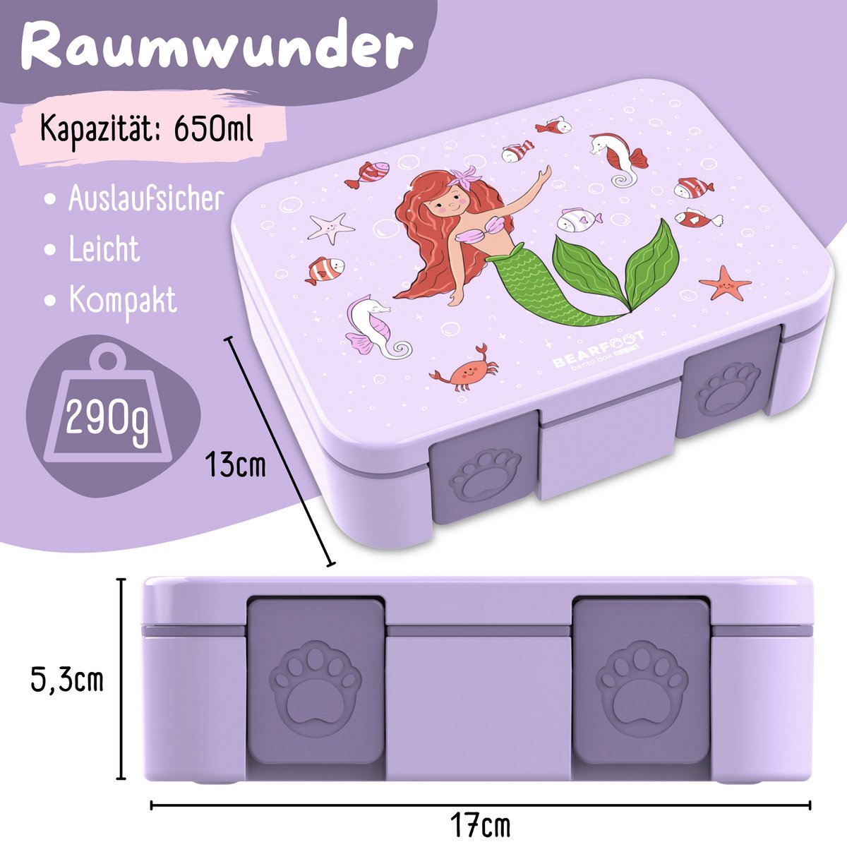 Lunchbox, lek -proof - zeemeermin lila Joy&Bloom
