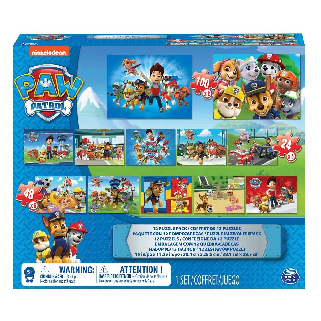 Paw Patrol 12In1 Puzzelset 25/48/100 Stukjes Paw Patrol Joy&Bloom