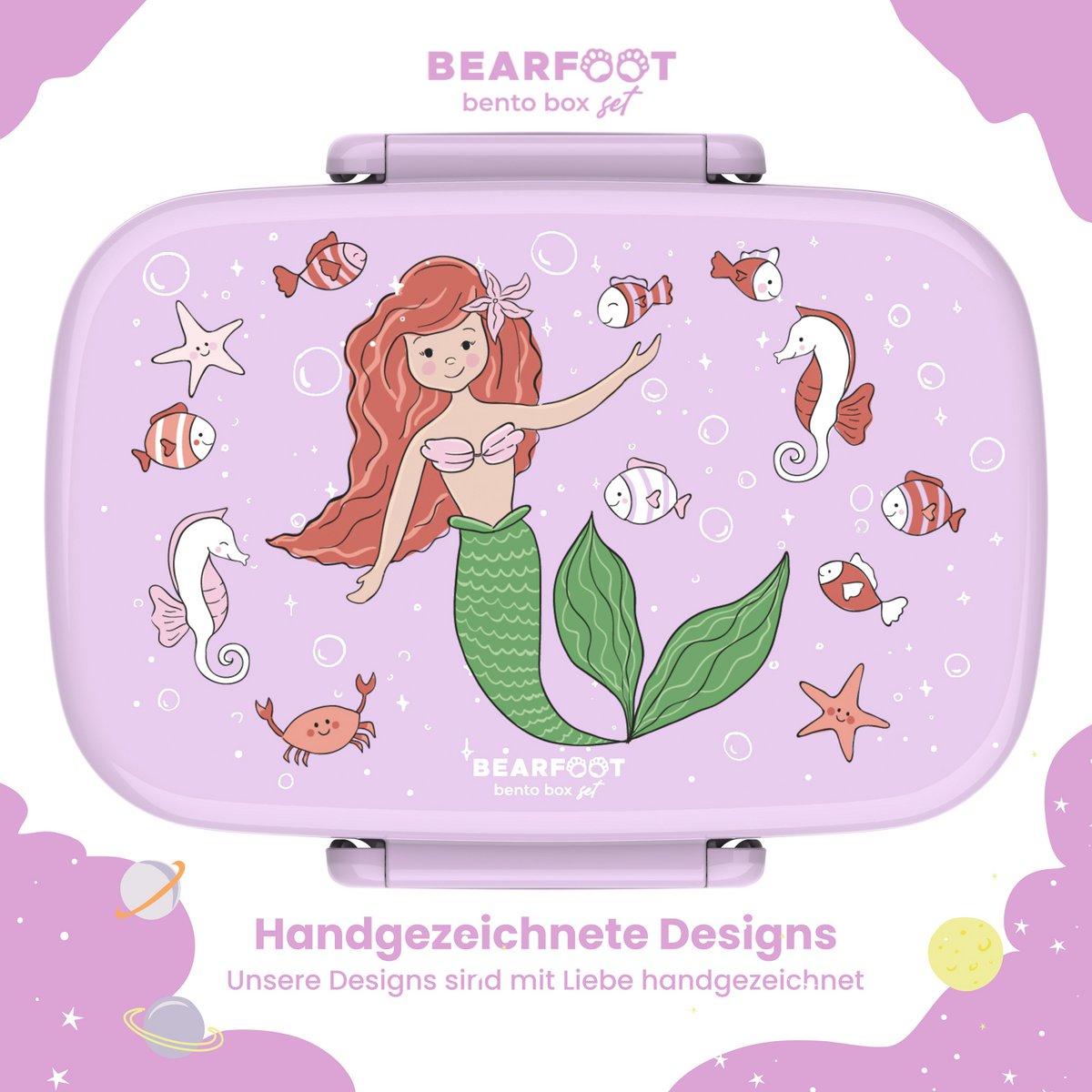 Kinderlunchbox met vakken, licht en lekvrij - zeemeermin Joy&Bloom
