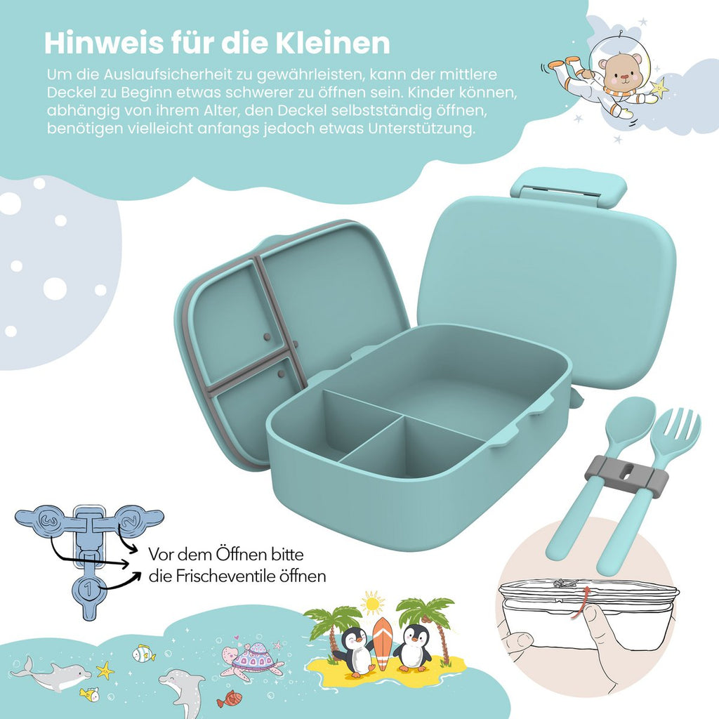 Kinderlunchbox met vakken, licht en lekvrij - mint Joy&Bloom