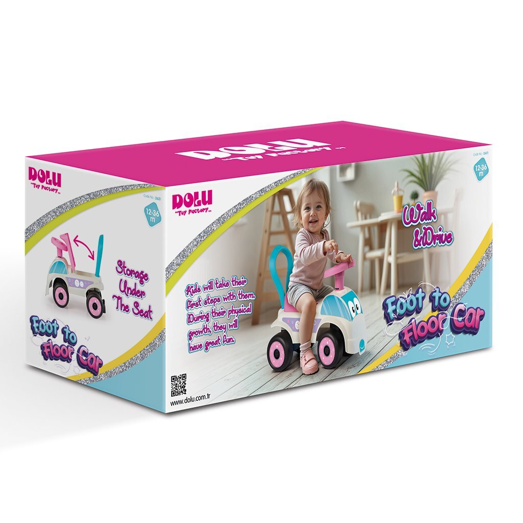 Dolu Loopauto Roze/Wit Loopauto's Joy&Bloom