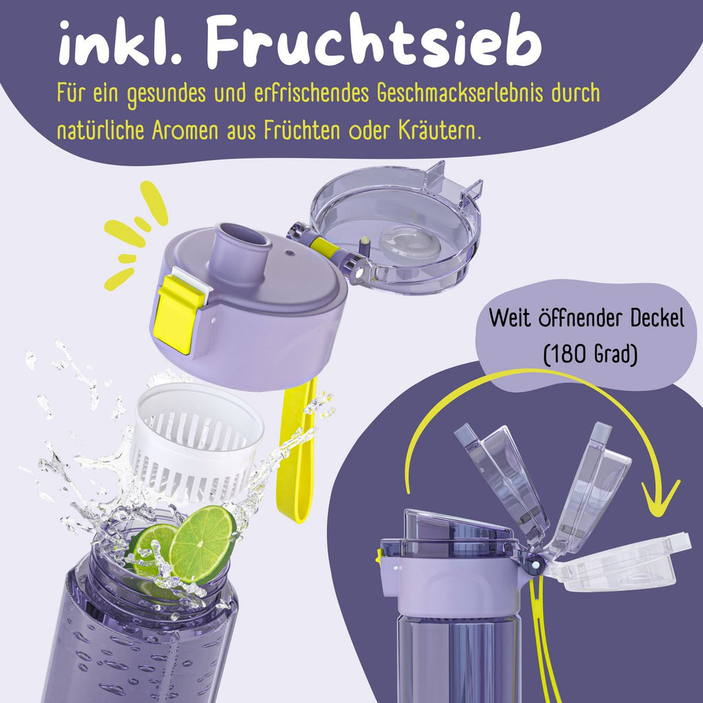 Kinderdrinkfles, 500ml, licht - logo paars Joy&Bloom