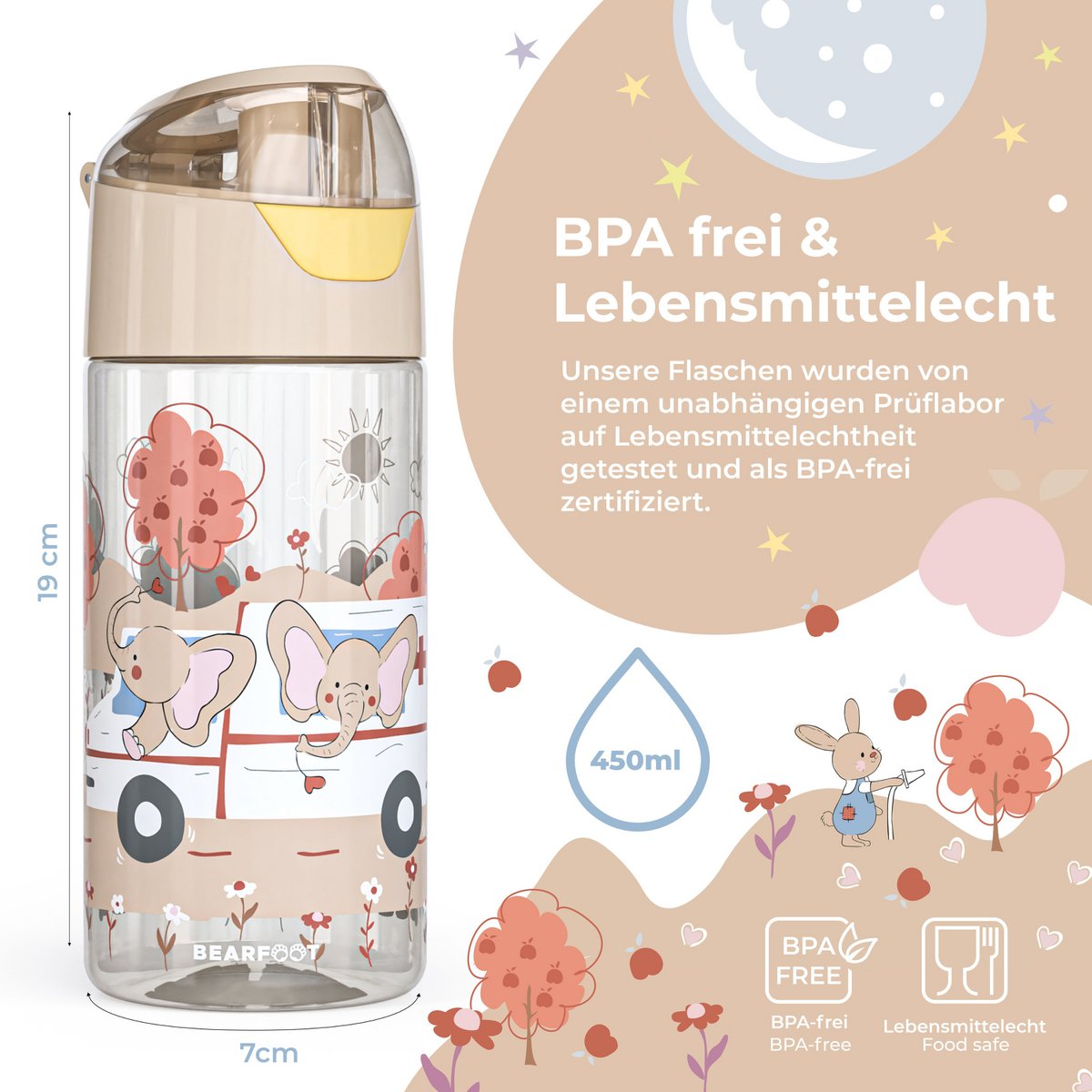 Kinderwaterfles, lichte waterfles - olifanten Joy&Bloom