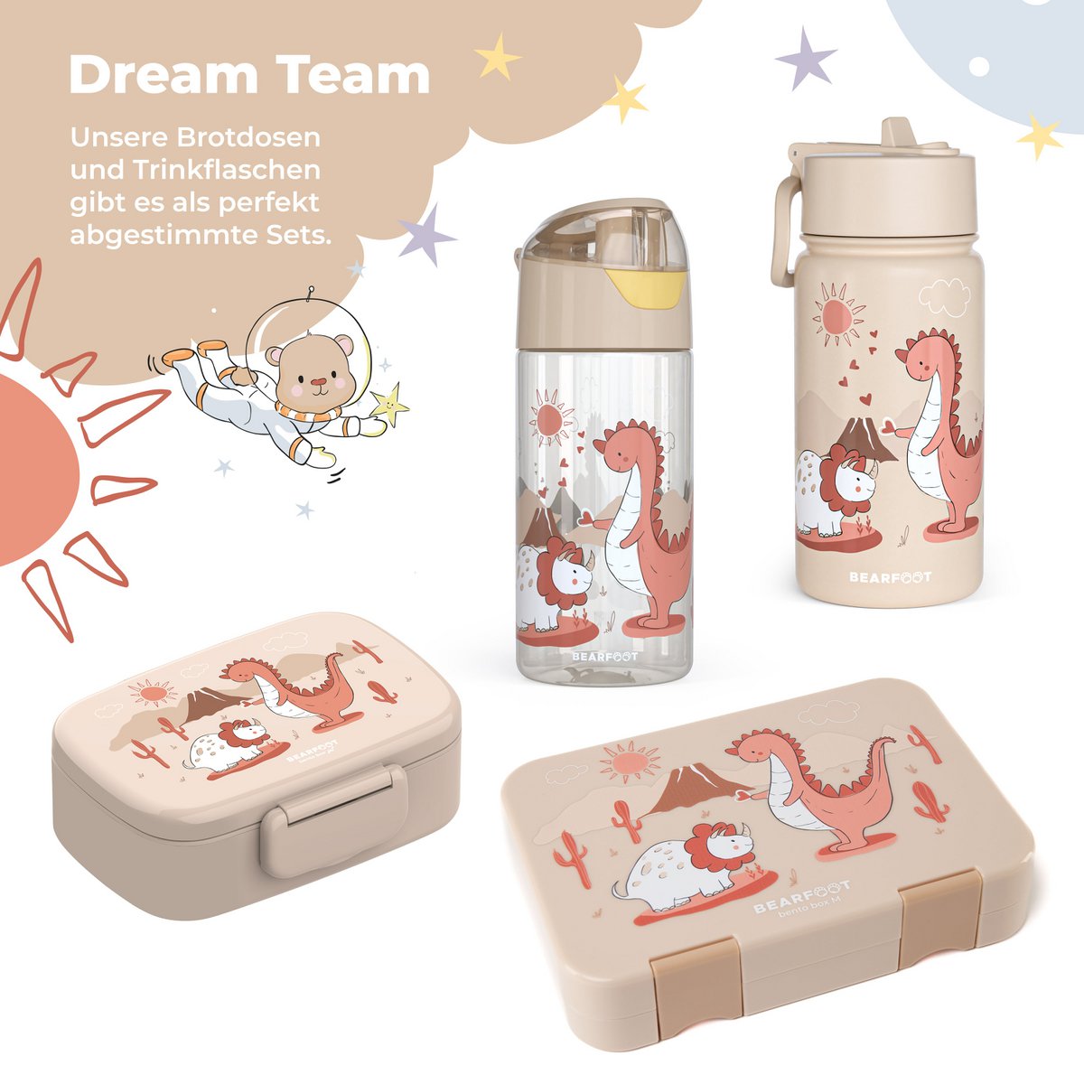 Thermo kinderdrinkfles RVS - dinosaurussen bruin Joy&Bloom