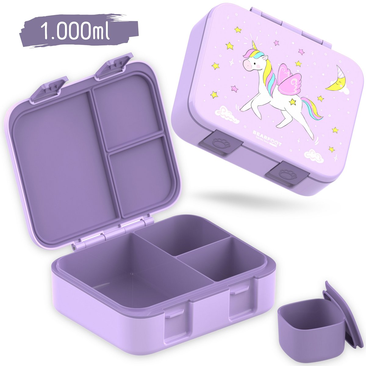 Lunchbox met compartimenten, licht en lek -proof - eenhoorn paars Joy&Bloom