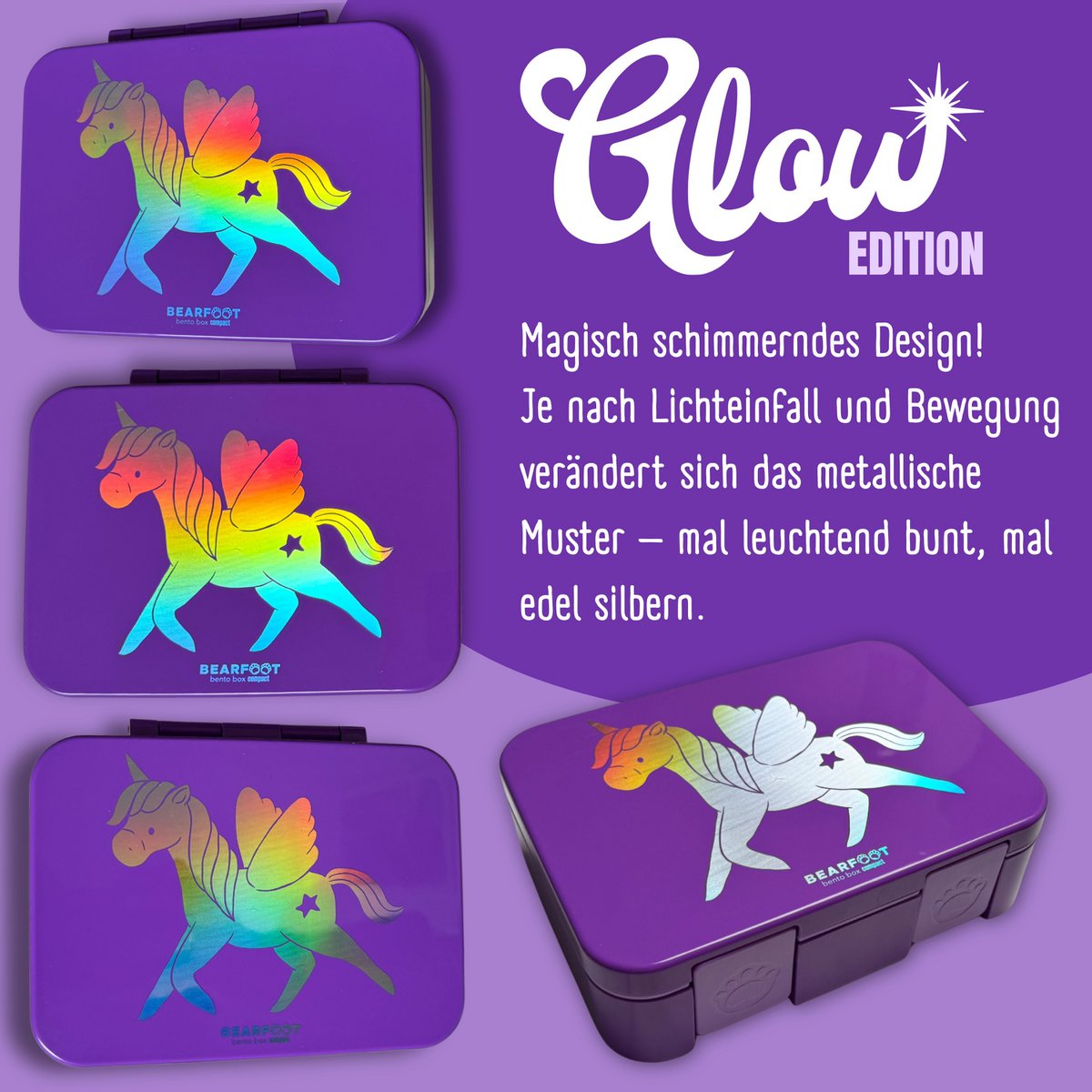 Lunchbox met vakken, lichtgewicht en lekvrij - Unicorn GLOW Joy&Bloom