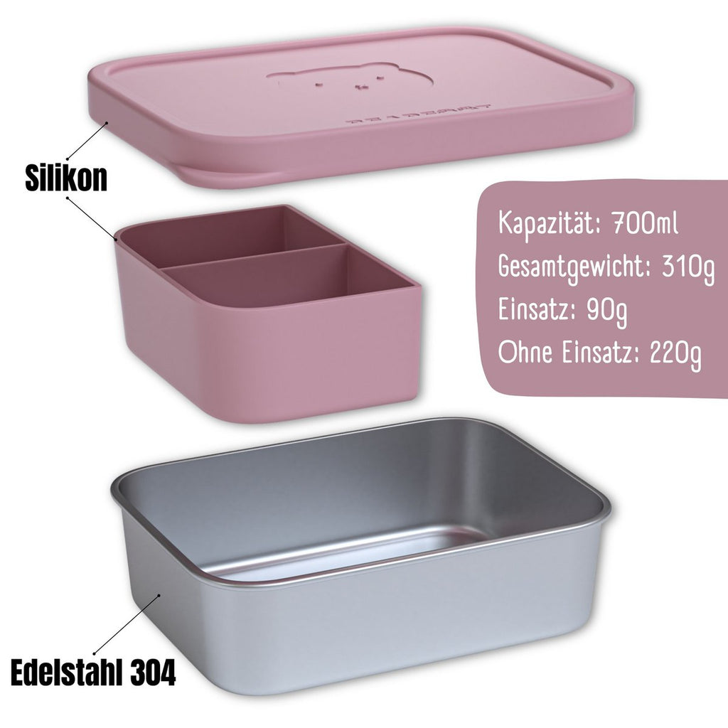 Lunchbox kinder RVS met siliconen inzetstuk - roze Joy&Bloom