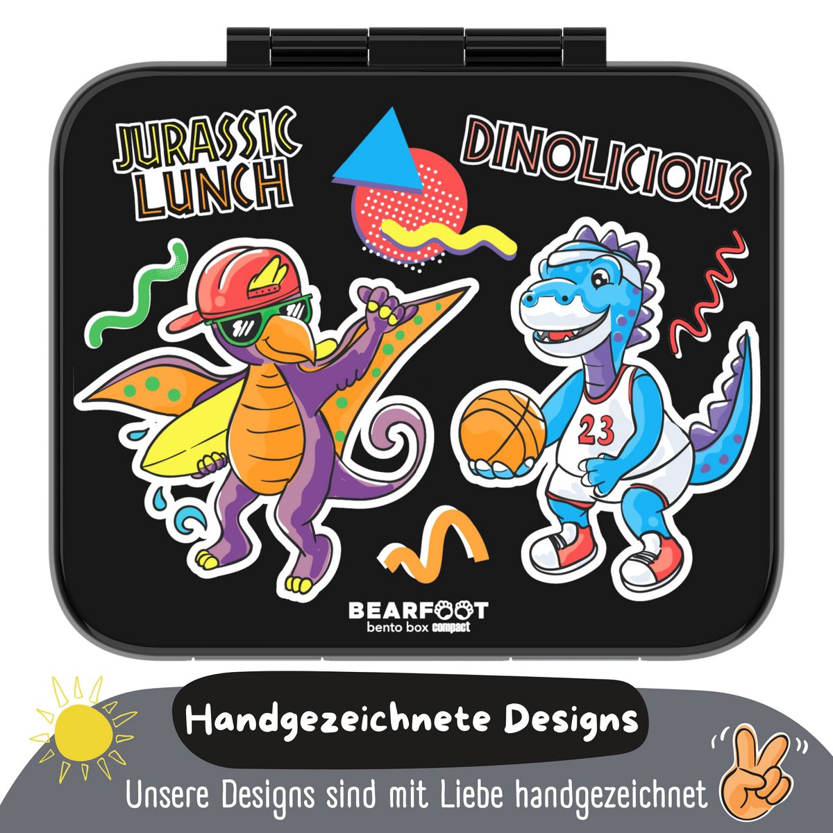 Lunchbox met compartimenten, licht en lek -proof - dinosaal zwart Joy&Bloom