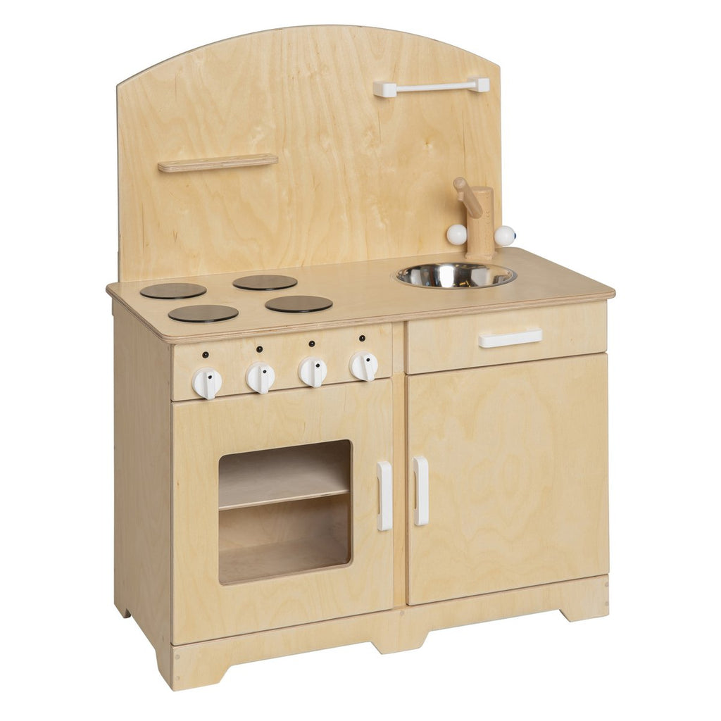 Van Dijk Toys houten speelgoed keuken / keukentje Peuters - Naturel met wit (Kinderopvang kwaliteit) Joy&Bloom