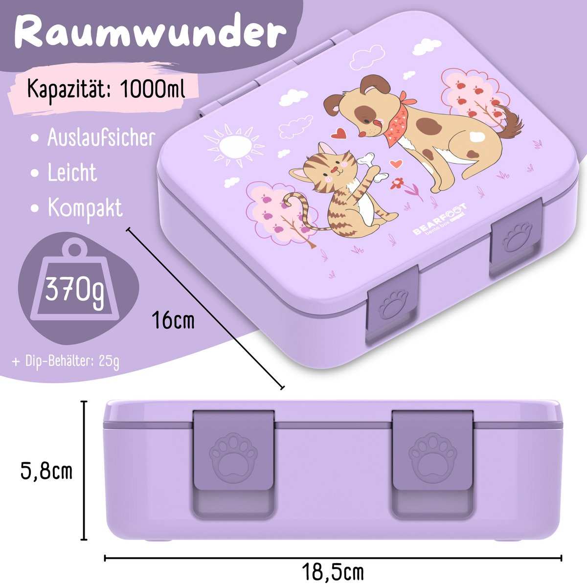 Lunchbox, lek -proof - Dog & Cat Purple Joy&Bloom