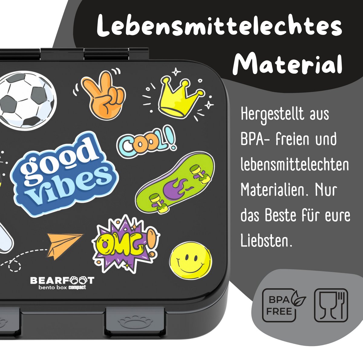 Lunchbox met compartimenten, licht en lek - sticker zwart