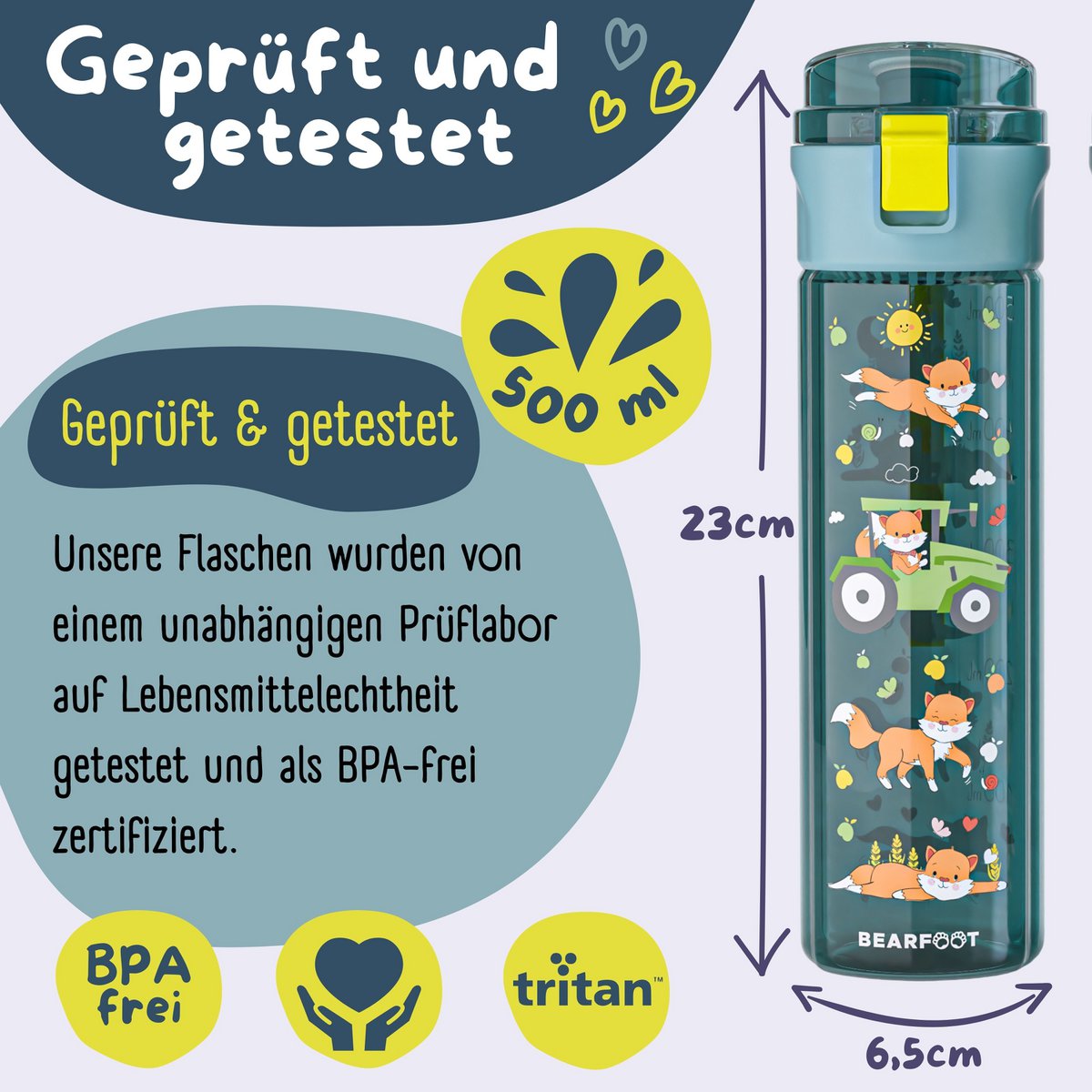 Kinderdrinkfles, 500 ml, licht - tractorblauw Joy&Bloom