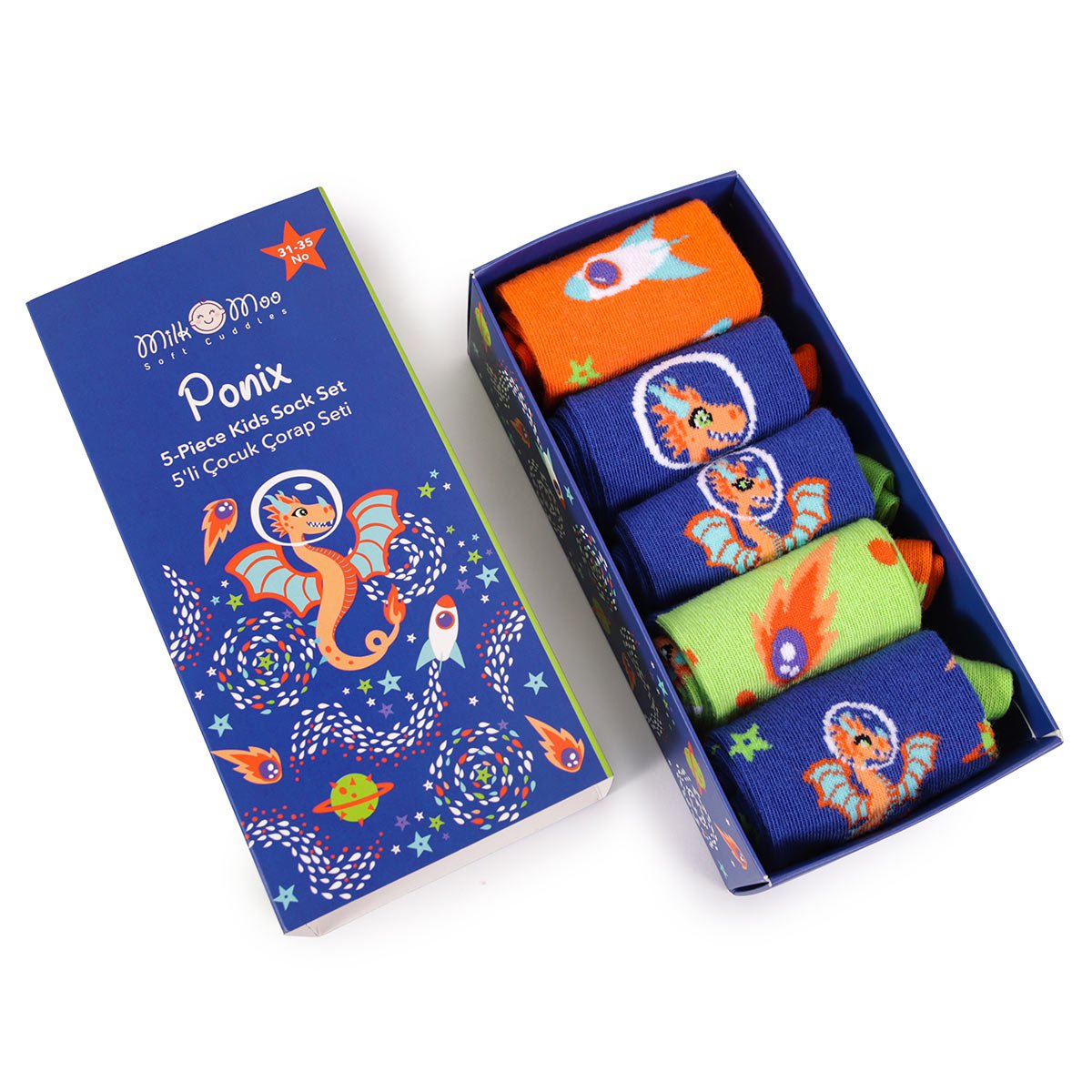 Milk&Moo Ponix kindersokkenset, 5-pack, maat 31-35, kleurrijk en comfortabel ontwerp Joy&Bloom