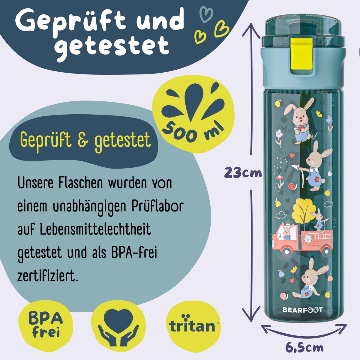 Kinderdrinkfles, 500ml, lichtgewicht - brandweer blauw Joy&Bloom