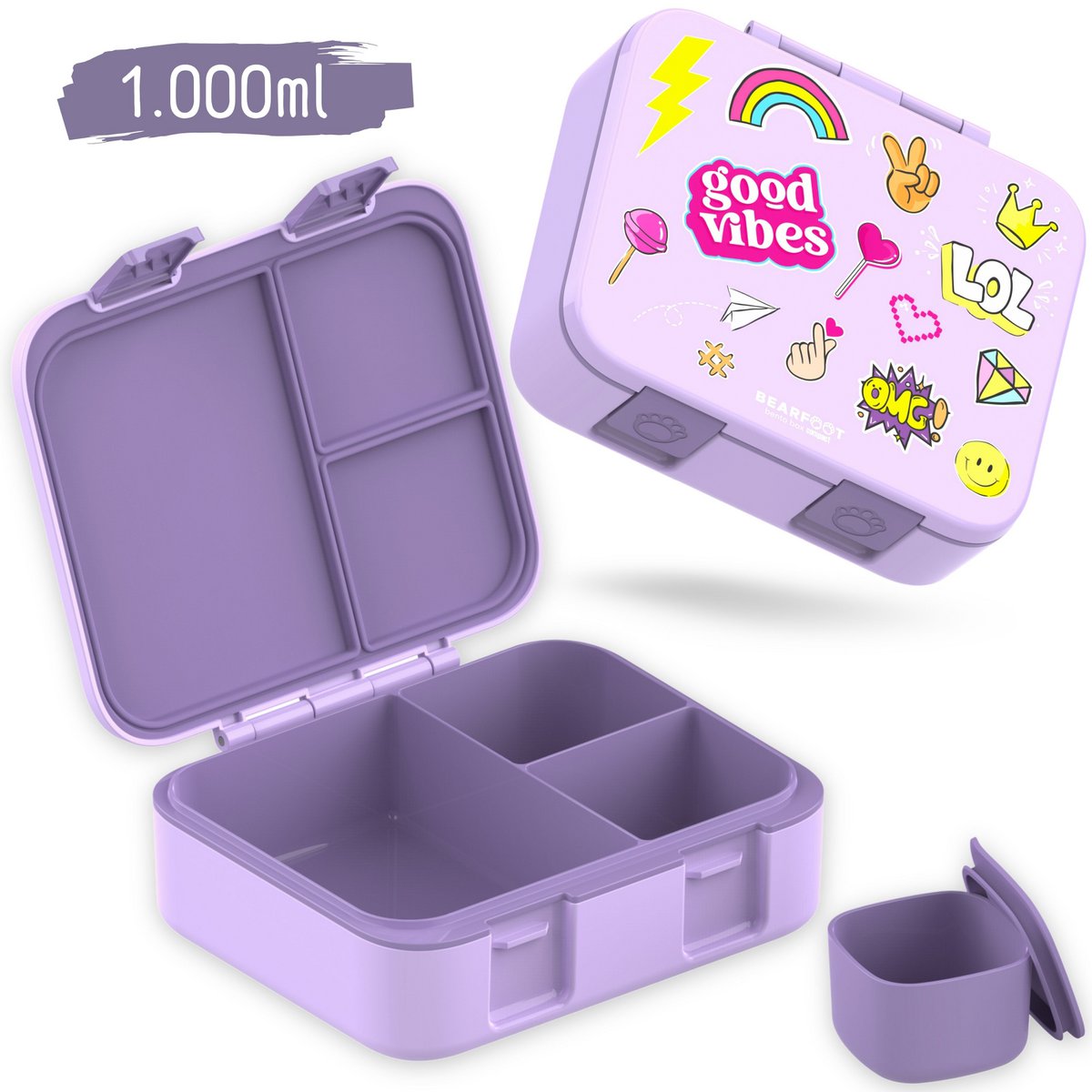 Lunchbox met compartimenten, licht en lek - sticker paars Joy&Bloom