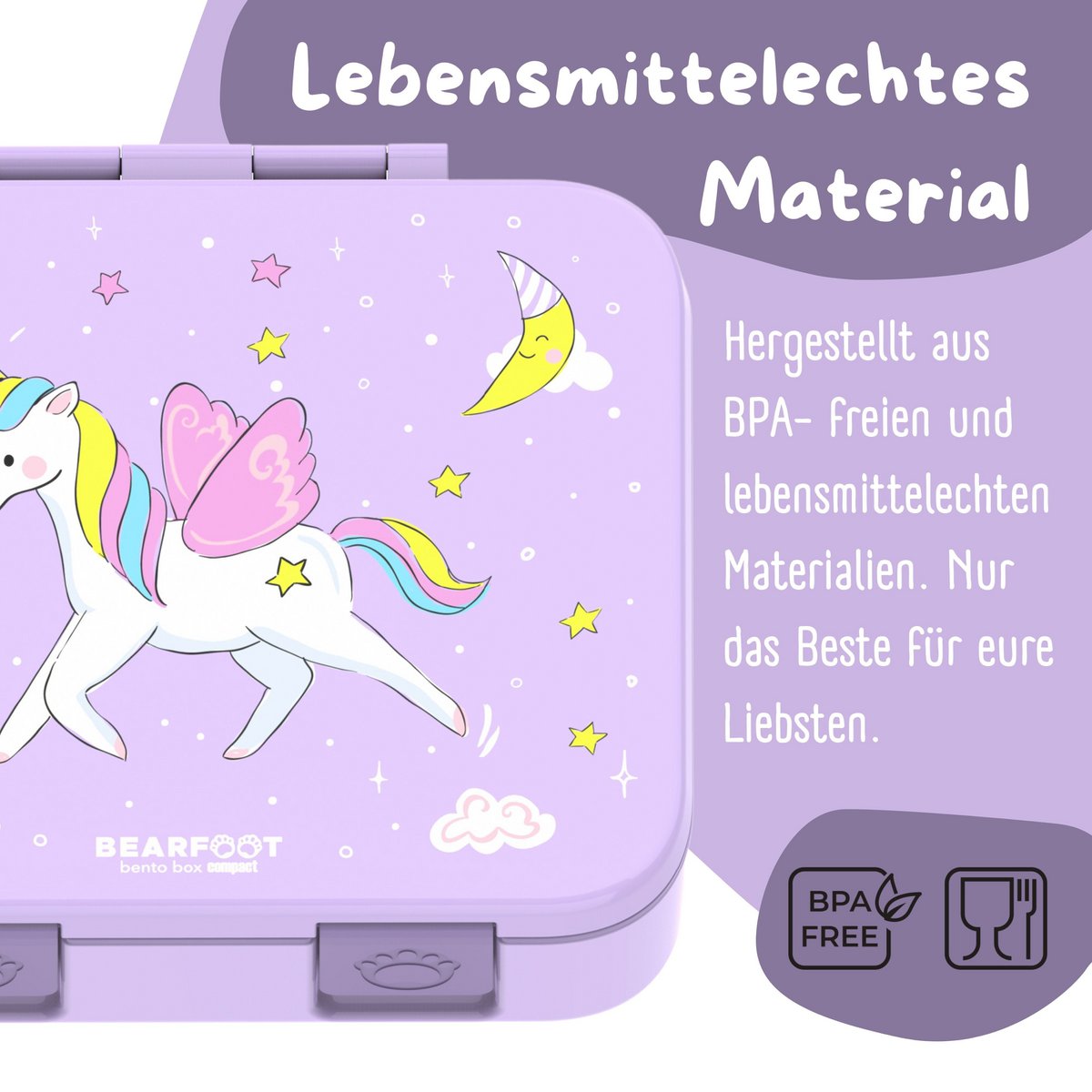 Lunchbox met compartimenten, licht en lek -proof - eenhoorn paars Joy&Bloom