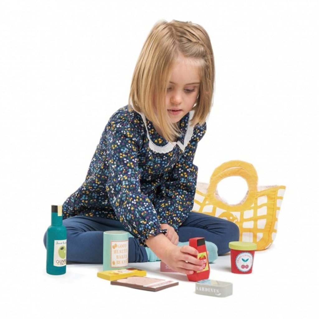 Tender Toys Houten Boodschappen + Canvas Tas Huishouden & Keuken Joy&Bloom