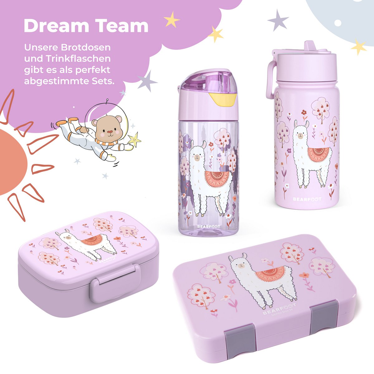Thermo kinderdrinkfles RVS - lama Alpaca paars Joy&Bloom