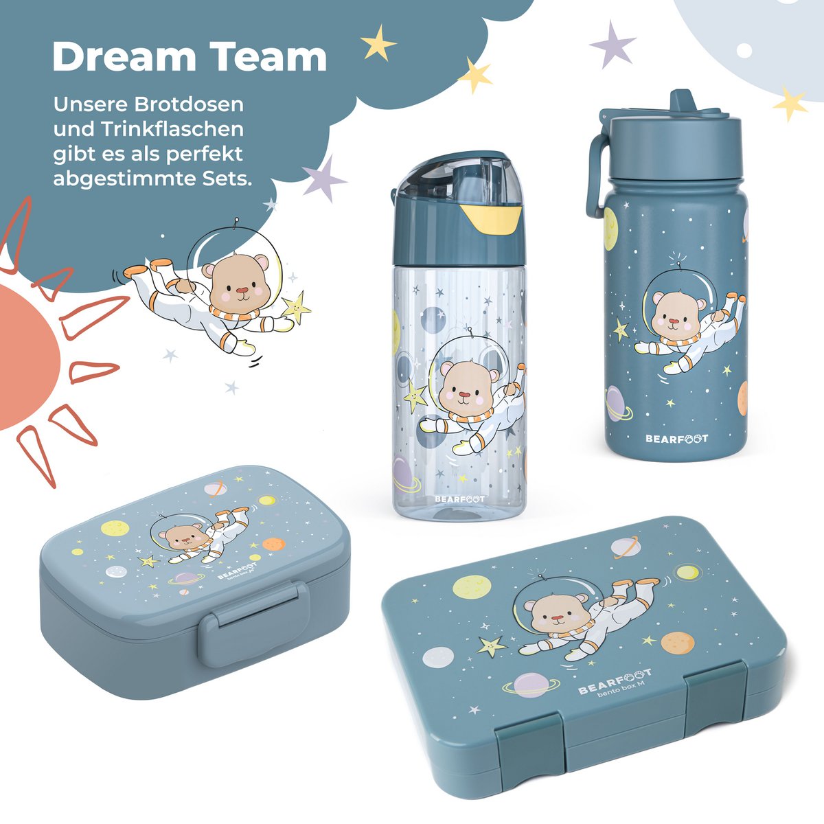 Thermo kinderdrinkfles RVS - Astro Beer blauw Joy&Bloom