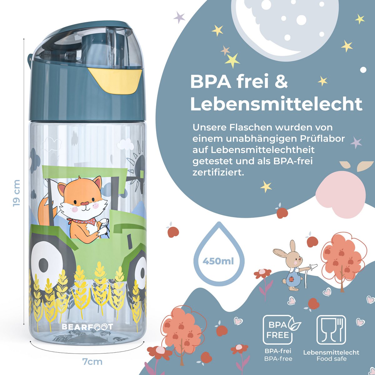 Kinderwaterfles, lichte waterfles - tractorvos Joy&Bloom