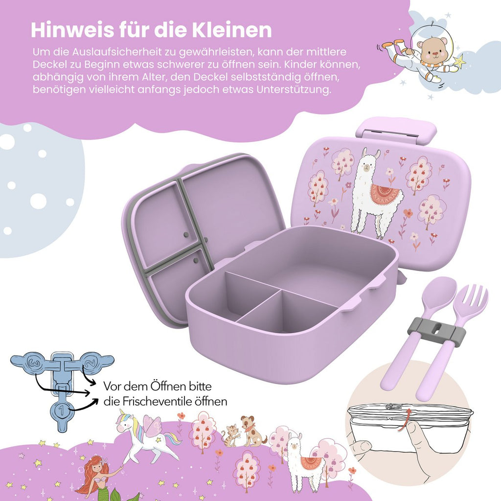 Kinderlunchbox met vakken, licht en lekvrij - Lama/alpaca Joy&Bloom
