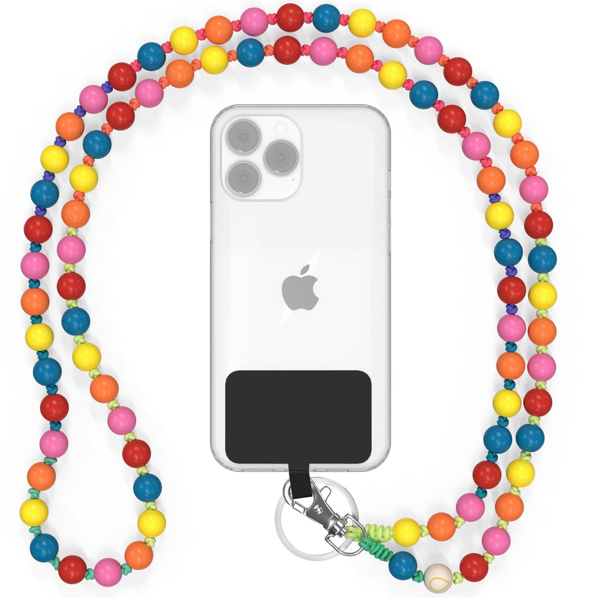 Mobiele telefoonketting universeel, houten kralen, handgemaakt - The Rainbow