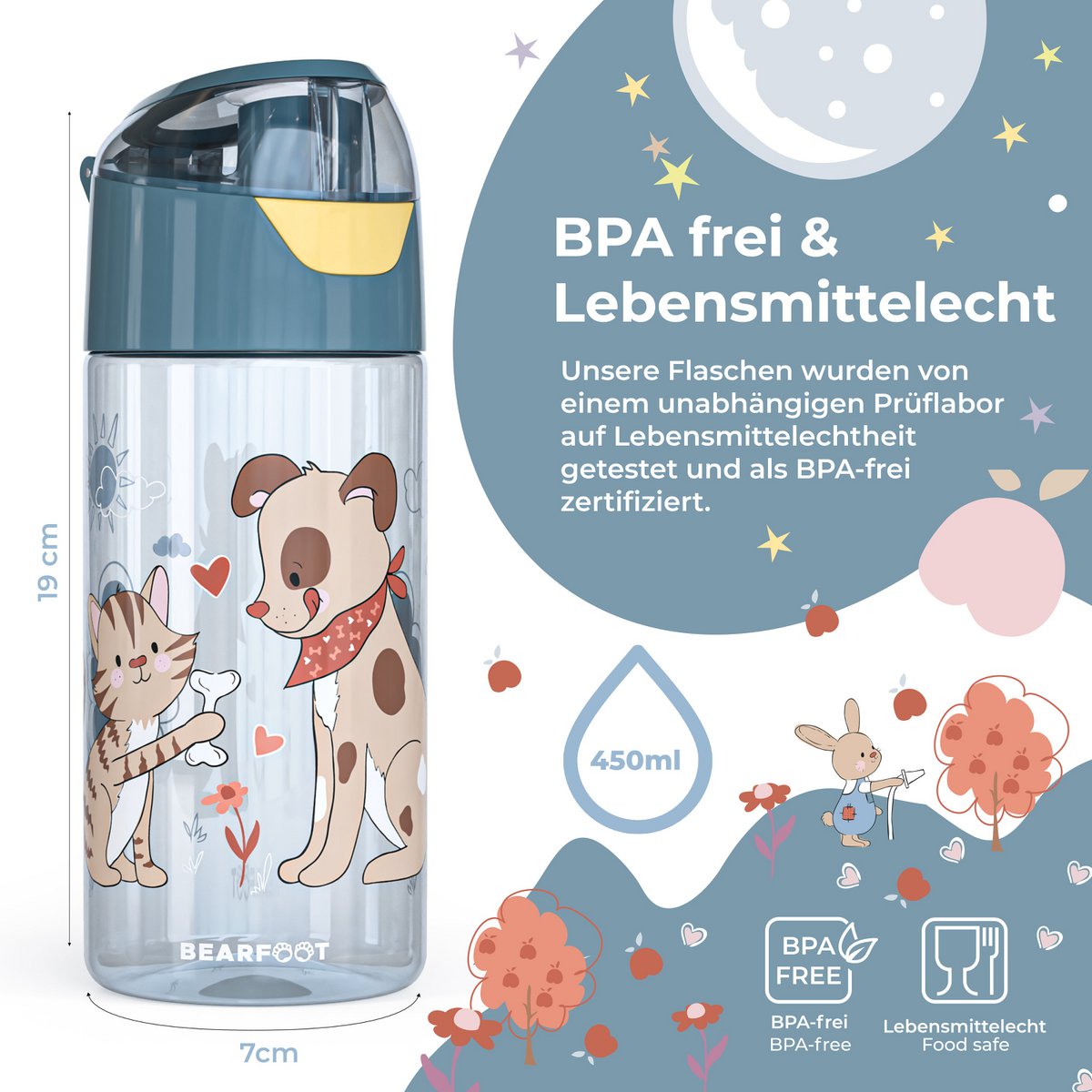 Drinkfles kinder lichtgewicht waterfles - hond & kat blauw Joy&Bloom