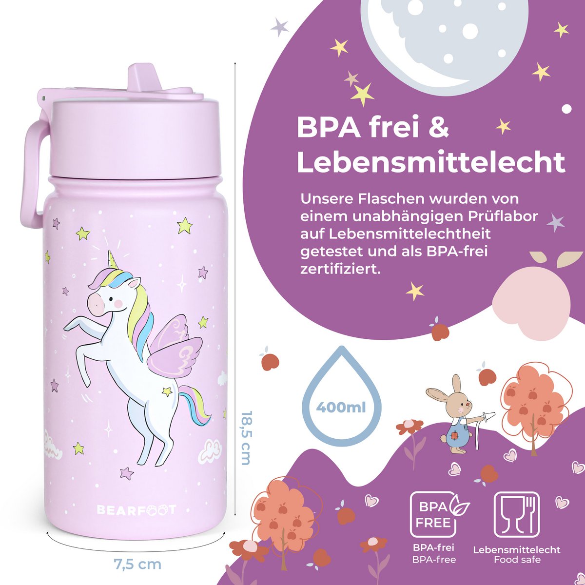 Thermo kinderdrinkfles RVS - eenhoorn paars Joy&Bloom