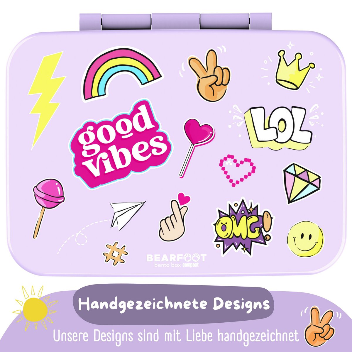 Lunchbox met compartimenten, licht en lek - sticker paars Joy&Bloom