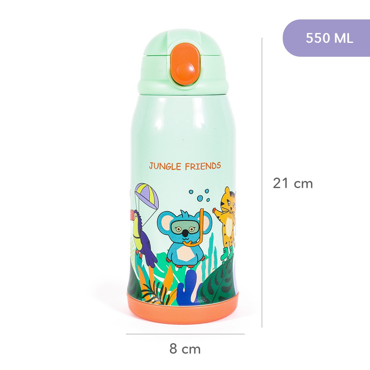 MILK&MOO Stalen kinderwaterfles met tas Jungle Friends 550 ml / 18,5 oz Joy&Bloom