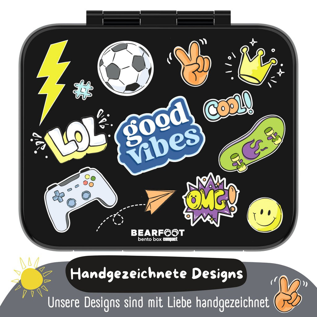 Lunchbox met compartimenten, licht en lek - sticker zwart