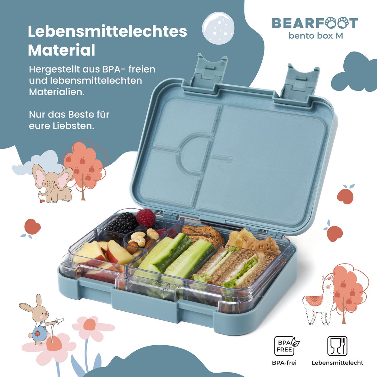 Kinderlunchbox met vakken, lunchbox, bentobox - aap blauw
