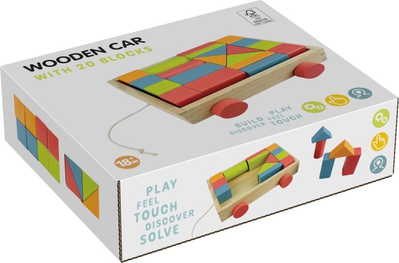Houten Blokkenkar Met 20 Blokken Overig speelgoed Joy&Bloom