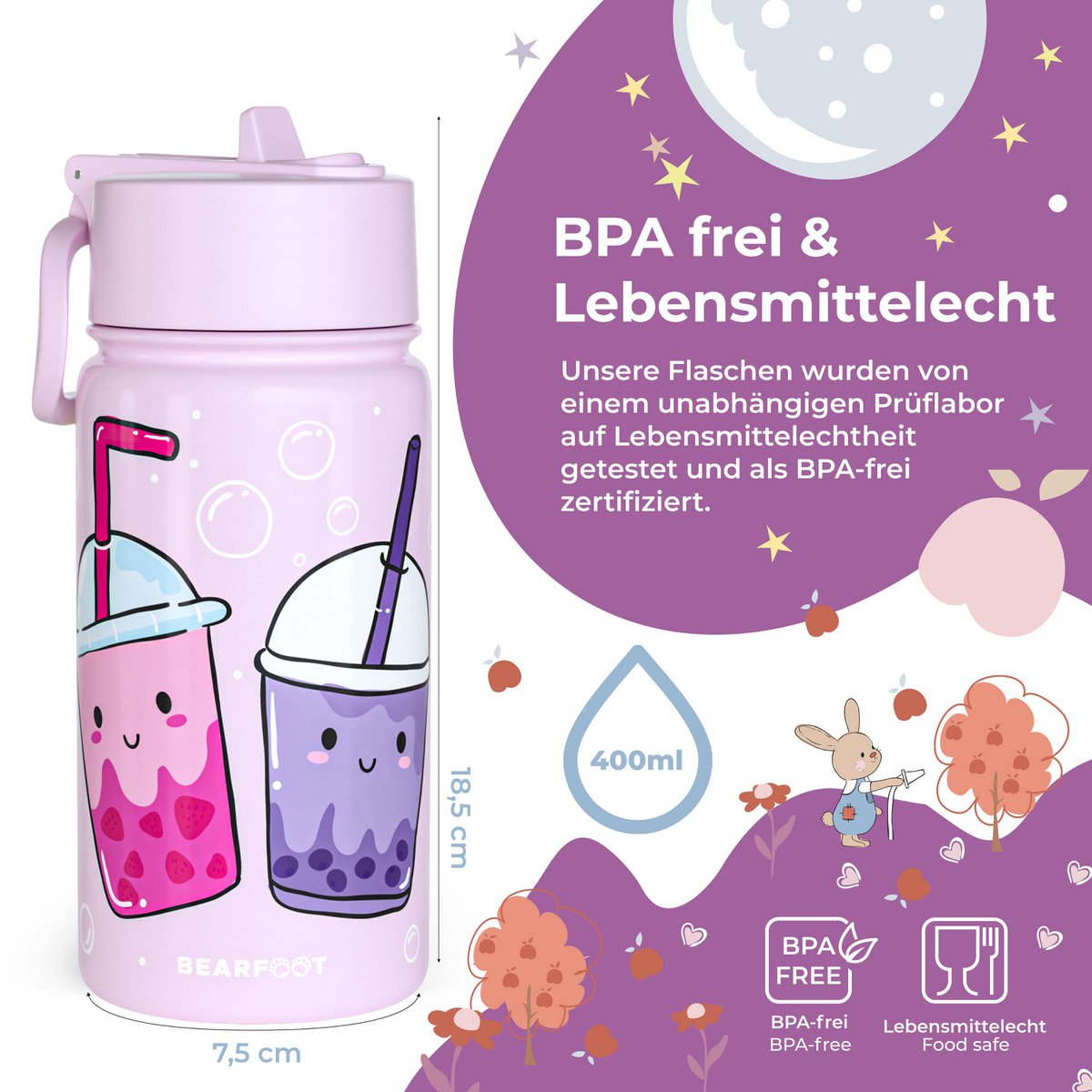Thermo kinderdrinkfles RVS - BubbleTea paars Joy&Bloom