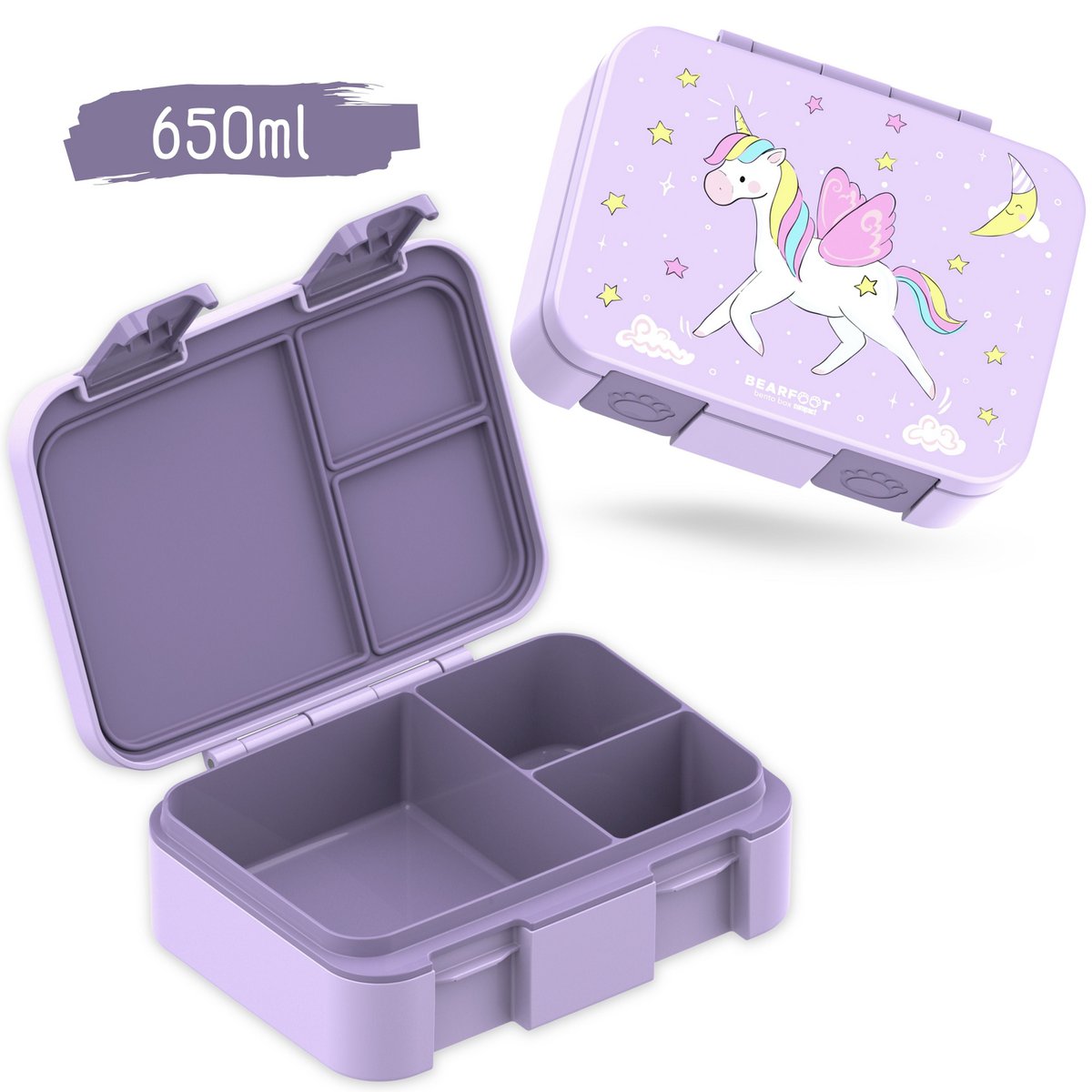 Lunchbox met compartimenten, licht en lek -proof - eenhoorn paars Joy&Bloom
