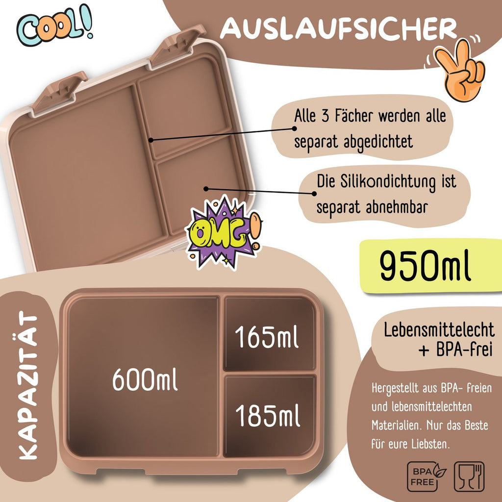 Lunchbox met compartimenten, licht en lek - proof - safari bruin Joy&Bloom