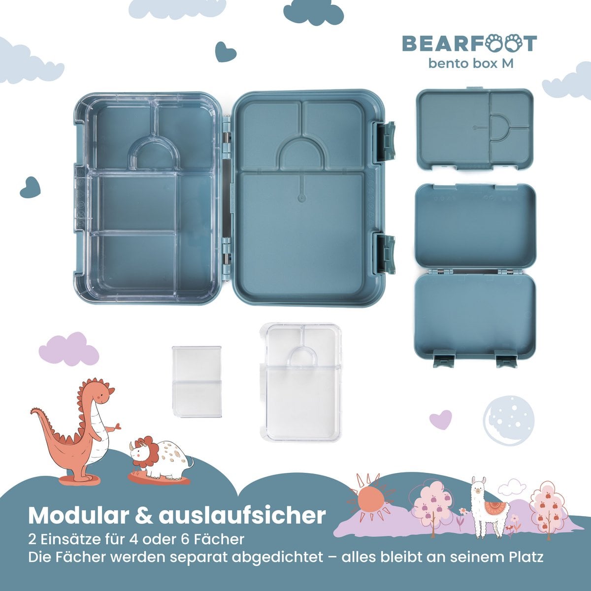 Kinderlunchbox met vakken, lunchbox, bentobox - aap blauw Joy&Bloom